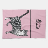 Tabby Cat Merry Catsmus Pink Christmas Cats キッチンタオル (横)