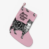 Tabby Cat Merry Catsmus Pink Christmas Stocking スモールクリスマスストッキング (正面 (吊り時))