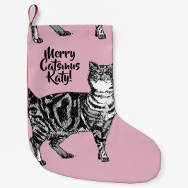 Tabby Cat Merry Catsmus Pink Christmas Stocking スモールクリスマスストッキング