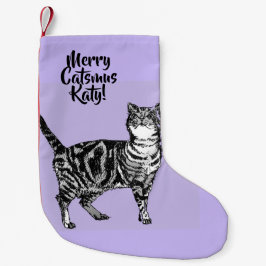 Tabby Cat Merry Catsmus Purple Christmas Stocking スモールクリスマスストッキング