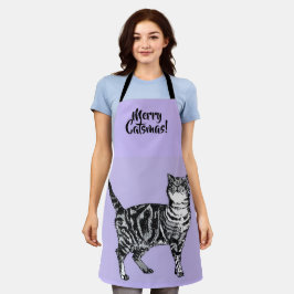 Tabby Cat Merry Christmas Purple lavender Stocking エプロン