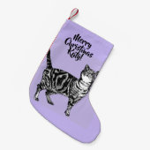 Tabby Cat Merry Christmas Purple lavender Stocking スモールクリスマスストッキング (正面 (吊り時))
