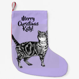 Tabby Cat Merry Christmas Purple lavender Stocking スモールクリスマスストッキング