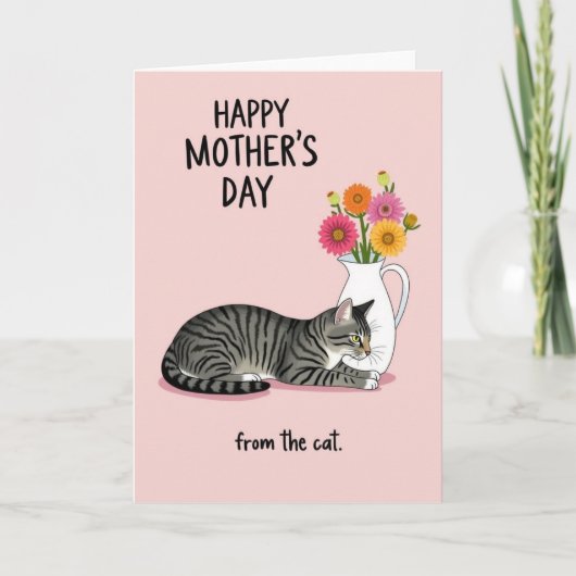 Tabby Cat Mothers Day Floral Card カード (正面)