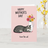 Tabby Cat Mothers Day Floral Card カード (黄色い花)