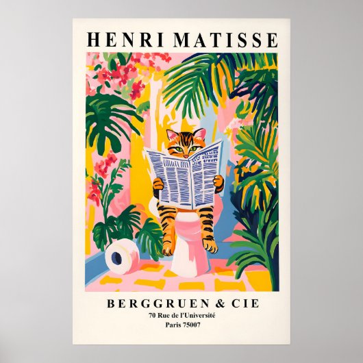 Tabby Cat on Toilet Art Print Funny Matisse Style ポスター (正面)