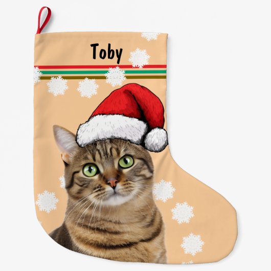 Tabby Cat Personal Pet ラージクリスマスストッキング (正面)