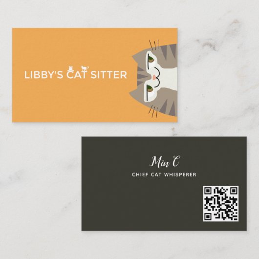 Tabby Cat Pet Sisting QRコード 名刺 (正面/裏面)