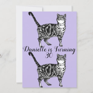 Tabby Cat Purple Art 30th Birthday招待状 招待状