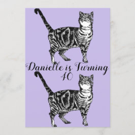 Tabby Cat Purple Art 40th Birthday招待状 招待状