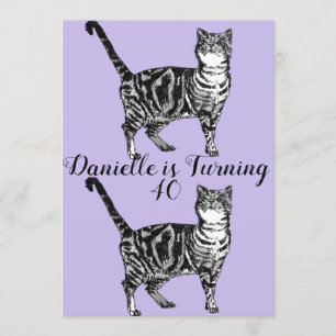 Tabby Cat Purple Art 40th Birthday招待状 招待状