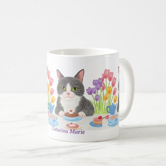 Tabby Cat Tea Party Mug コーヒーマグカップ (正面右)