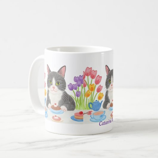 Tabby Cat Tea Party Mug コーヒーマグカップ (正面左)