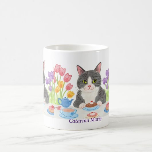 Tabby Cat Tea Party Mug コーヒーマグカップ (中央)