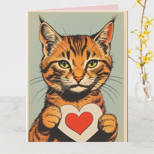 TABBY CAT VALENTINE'S DAY Greeting Card カード (黄色い花)