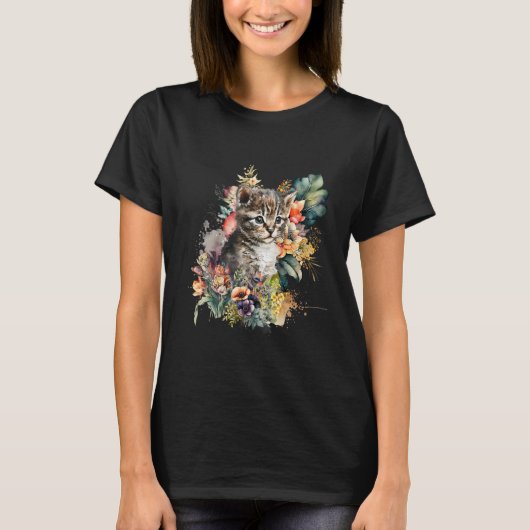Tabby Cat Watercolor Cute Kitten Cat Tシャツ (正面)