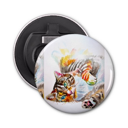 Tabby Cat Watercolour Cats Favour Floral Flower 栓抜き (正面)