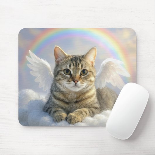 Tabby Cat With Angel Wings and Rainbow マウスパッド (マウス)