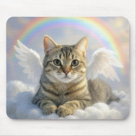 Tabby Cat With Angel Wings and Rainbow マウスパッド