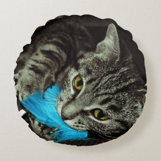 Tabby Cat with Feather by Shirley Taylor ラウンドクッション (正面)