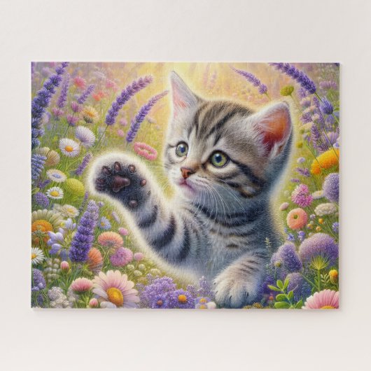 Tabby Cat With Flowers ジグソーパズル (横)