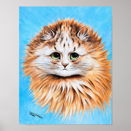 Tabby Cat With Green Eyes, Head勉強by L. Wain ポスター (正面)