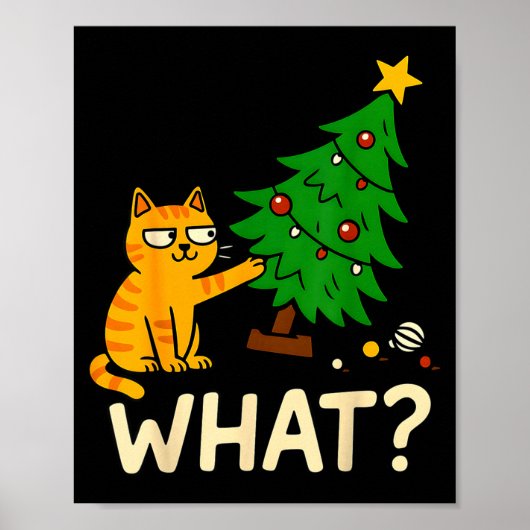 Tabby Cat Xmas Cat Pushing Christmas Tree Over Cat ポスター (正面)