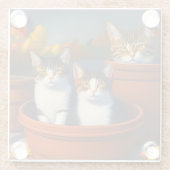 Tabby Catsのポット油絵を描、 ガラスコースター (裏面)
