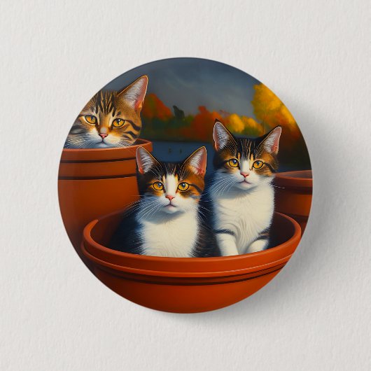 Tabby Catsのポット油絵を描、 缶バッジ (正面)