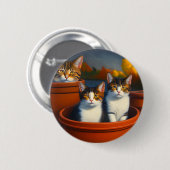 Tabby Catsのポット油絵を描、 缶バッジ (正面&裏面)