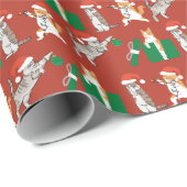 Tabby Cats飾の赤おもしろい間抜けクリスマス ラッピングペーパー (ロールコーナー)