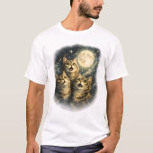 Tabby Cats Gazing at Full Moon & Stars Tシャツ (正面)