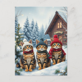 Tabby Cats in Preppy Winter Attire and Hat Winter シーズンポストカード