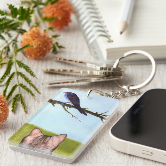 Tabby Cats Talk to Birds キーホルダー (正面右)