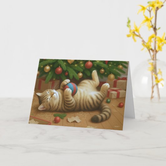  Tabby Christmas Sparkle  カード (黄色い花)