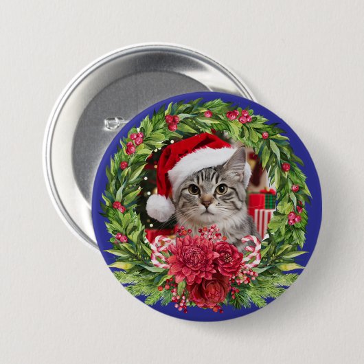 Tabby Christmas Wreath Button 缶バッジ (正面&裏面)