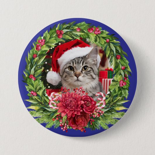 Tabby Christmas Wreath Button 缶バッジ (正面)