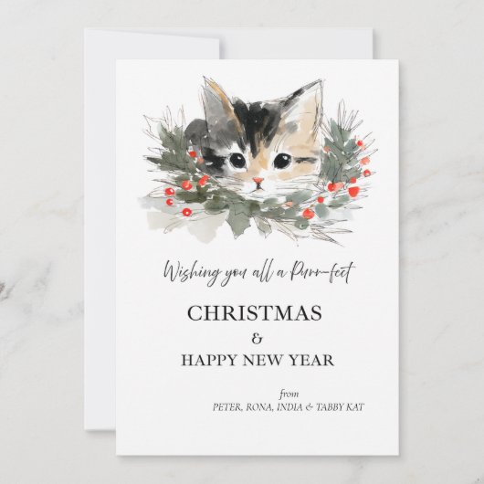 Tabby Kat Christmas Greetings Card 招待状 (正面)