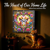 Tabby Kitten Floral Heart Wall スクエア壁時計