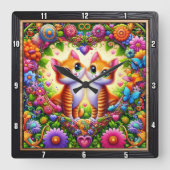 Tabby Kitten Floral Heart Wall スクエア壁時計 (正面)