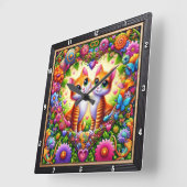 Tabby Kitten Floral Heart Wall スクエア壁時計 (傾斜)