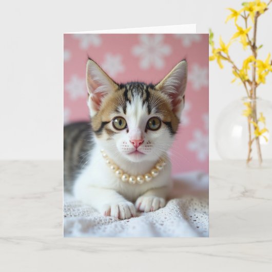 Tabby Kitten Mothers Day Card カード (黄色い花)
