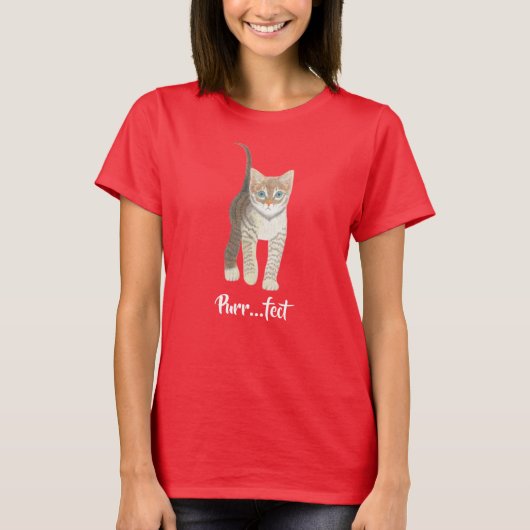 Tabby Kitten Red Short Sleeved Tシャツ (正面)
