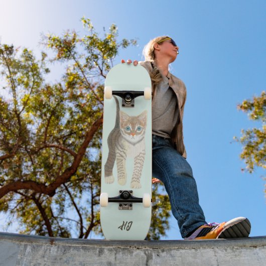 Tabby Kitten With Text Skateboard スケートボード (室外1)