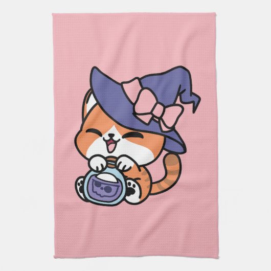 Tabby Witch Brew – Cute Halloween Cat Design キッチンタオル (縦)