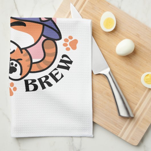 Tabby Witch Brew – Cute Halloween Cat Design キッチンタオル (四つ折り)
