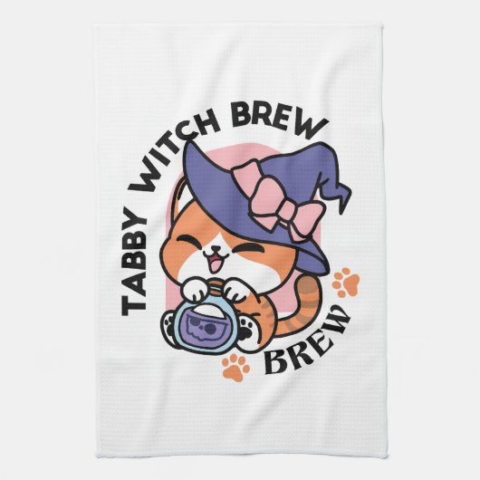 Tabby Witch Brew – Cute Halloween Cat Design キッチンタオル (縦)