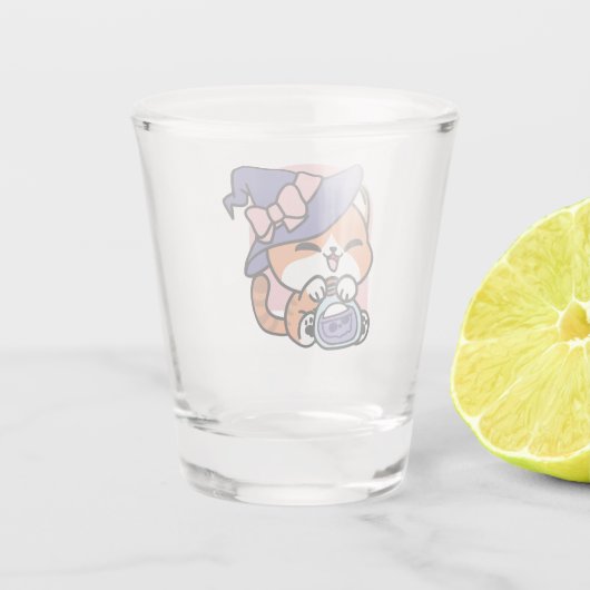 Tabby Witch Brew – Cute Halloween Cat Design ショットグラス (裏面)