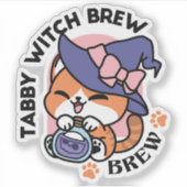 Tabby Witch Brew – Cute Halloween Cat Design シール (正面)