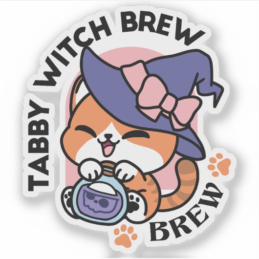 Tabby Witch Brew – Cute Halloween Cat Design シール (正面)